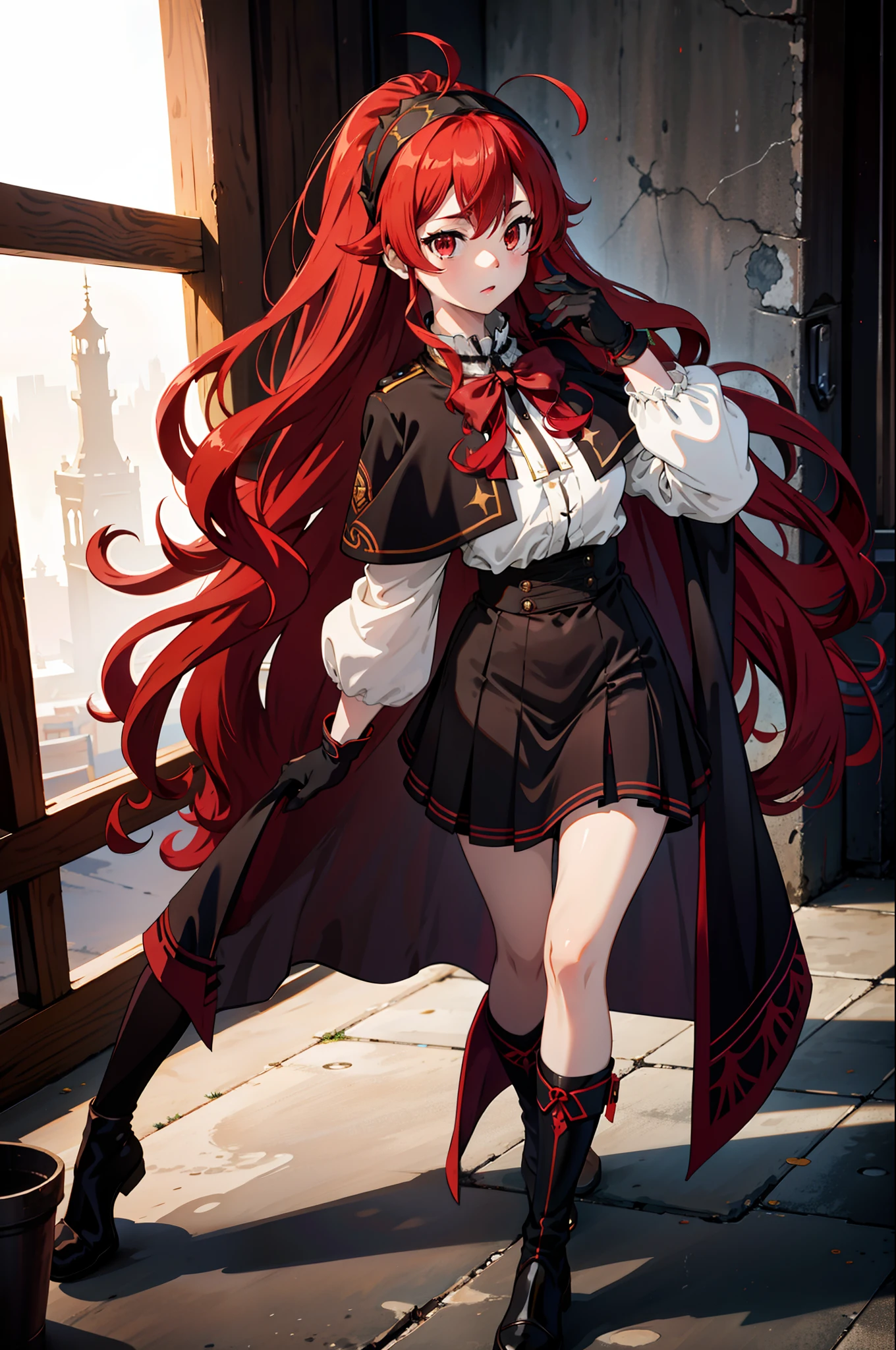 Full Body 1girl Eris Greyrat Red Hair Red Eyes Ahoge Hairband Capelet Coat Gloves 0925