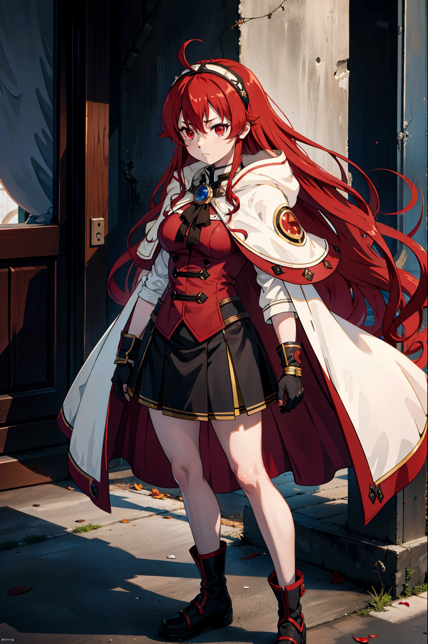 Full Body 1girl Eris Greyrat Red Hair Red Eyes Ahoge Hairband Capelet Coat 6919