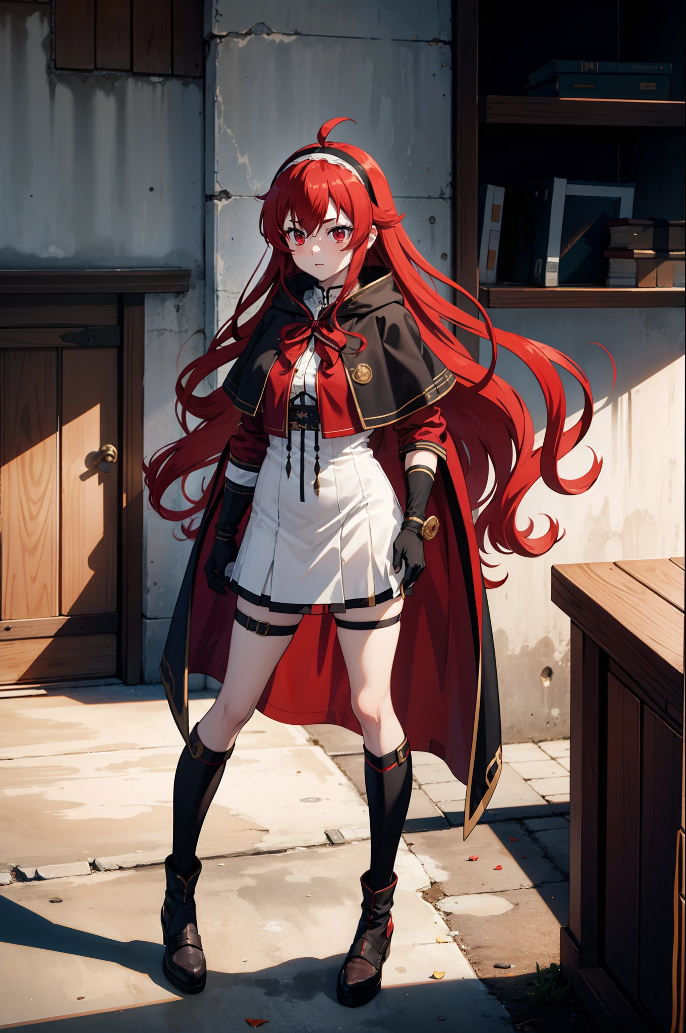 Full Body 1girl Eris Greyrat Red Hair Red Eyes Ahoge Hairband Capelet Coat 8789