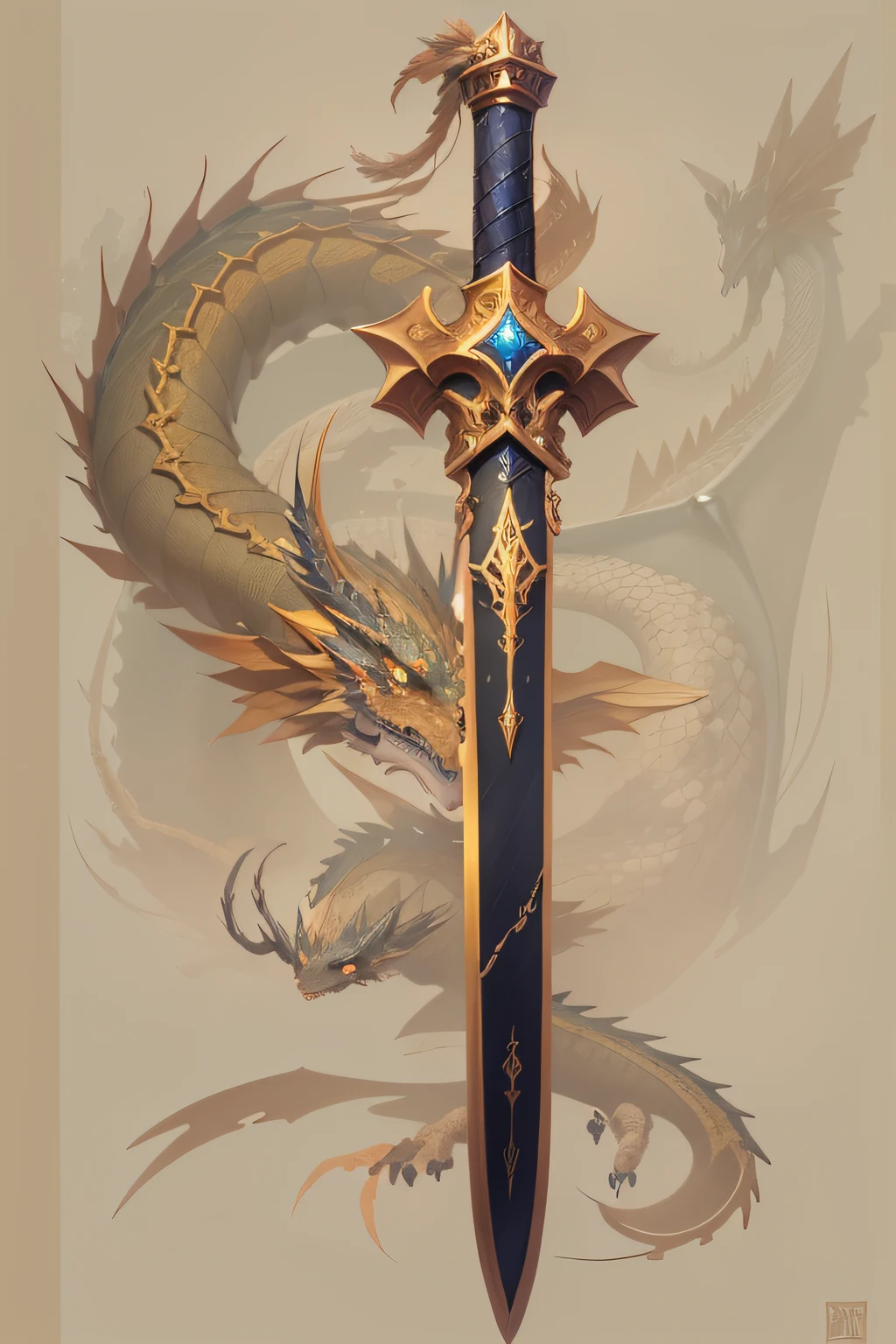 A close up of a sword with a dragon on it - SeaArt AI