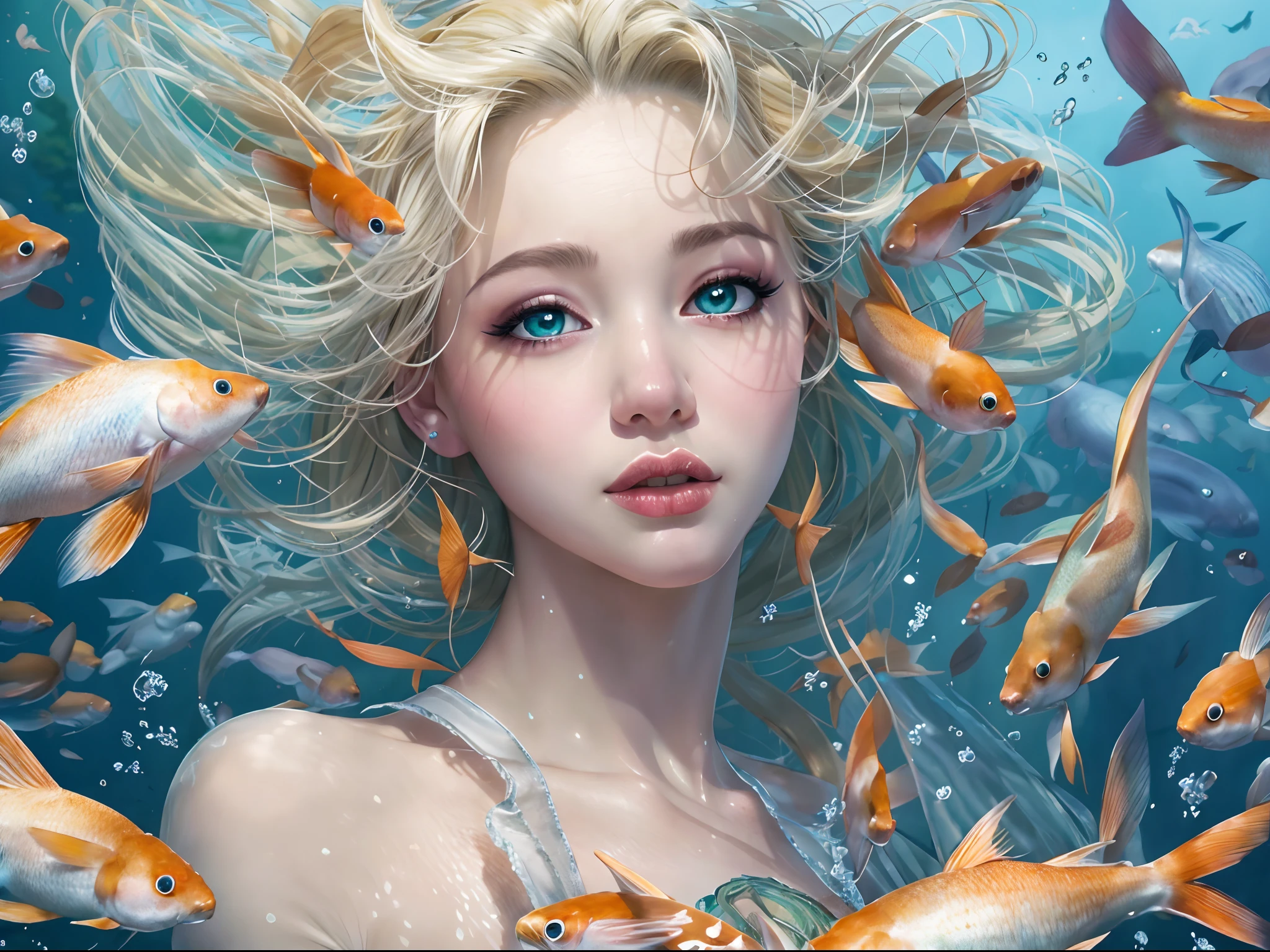 high detAils, best quAlity, 16k, 生的, [best detAiled], mAsterpiece, best quAlity, (extremely detAiled), 全身, ultrA wide shot, photoreAlistic, fAntAsy Art, RPG Art, d&d Art, A picture of A mermAid 游泳 with koi fish under the seA, exqisite beAutiful mermAid, ultrA feminine (best detAils, MAsterpiece, best quAlity), ultrA detAiled fAce (best detAils, MAsterpiece, best quAlity), blond hAir, 小精靈剪裁, 藍眼睛, white scAles, underseA life, A [[一群錦鯉]] 游泳 (best detAils, MAsterpiece, best quAlity) underseA bAckground depths-fc, dim sun light from Above High detAil, UltrA High QuAlity, 高解析度, 16k分辨率, UltrA Hd Pictures, 3d rendering UltrA ReAlistic, CleAr detAils, ReAlistic detAil, UltrA High definition