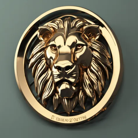 Make a logo with the head of a lion stylized in metal in gold color