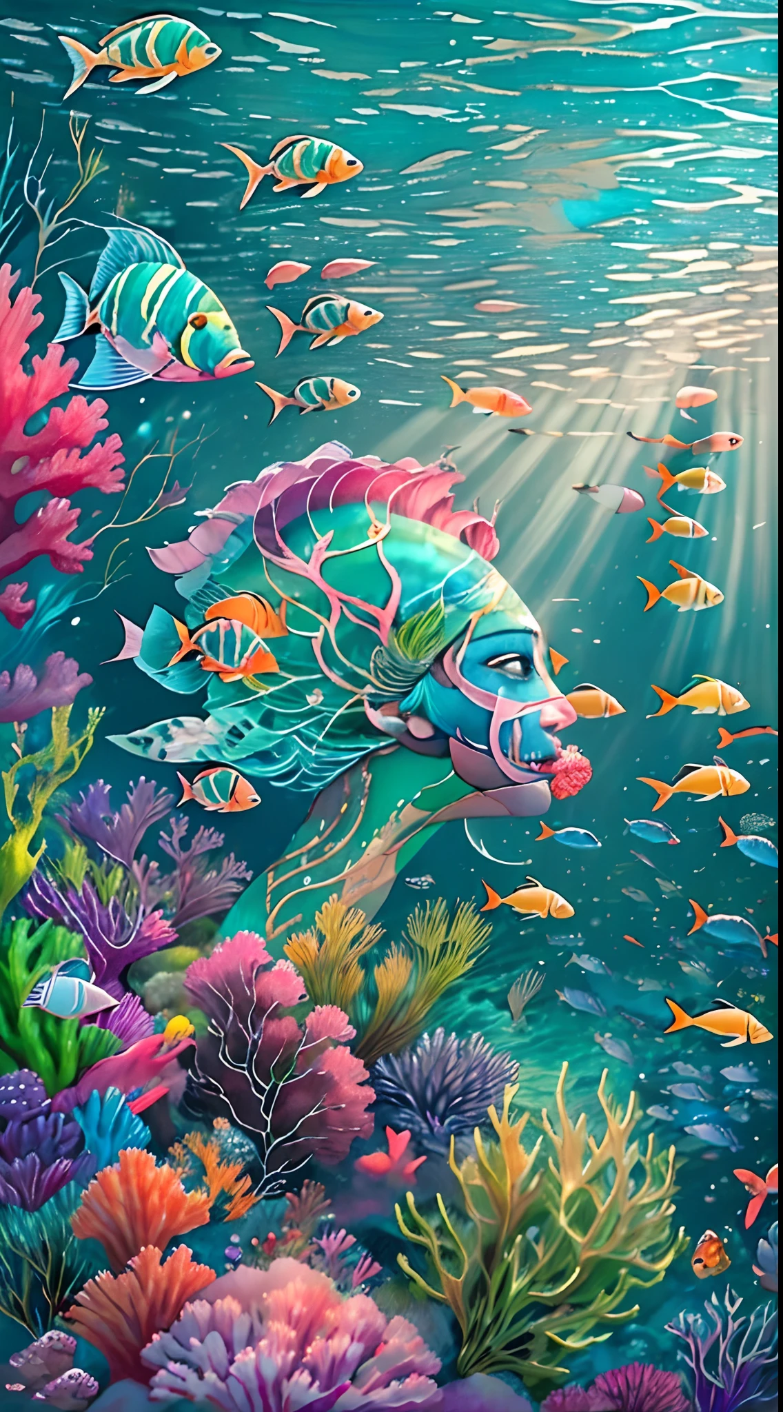 青い海を泳ぐ色鮮やかな魚の絵 - SeaArt AI