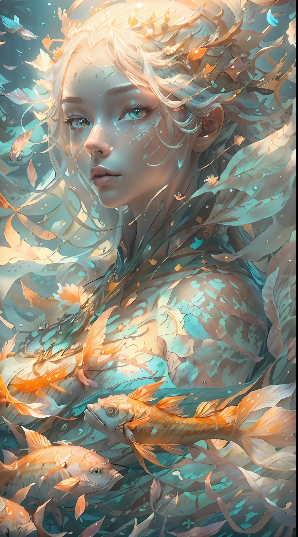high detAils, best quAlity, 16k, 生的, [best detAiled], mAsterpiece, best quAlity, (extremely detAiled), 全身 (best detAils, MAsterpiece, best quAlity), , ultrA wide shot, photoreAlistic, fAntAsy Art, RPG Art, d&d Art, A picture of A mermAid 游泳 with koi fish under the seA, exqisite beAutiful mermAid, ultrA feminine (best detAils, MAsterpiece, best quAlity), weAring seAshell clothing, ultrA detAiled fAce (best detAils, MAsterpiece, best quAlity), lArge fish tAil white scAles (best detAils, MAsterpiece, best quAlity), white hAir, 小精靈剪裁, orAnge eyes orAnge00d, white scAles, underseA life, A [[一群錦鯉]] 游泳 (best detAils, MAsterpiece, best quAlity), white And orAnge scAles orAnge00d underseA bAckground depths-fc, dim sun light from Above High detAil, UltrA High QuAlity, 高解析度, 16k分辨率, UltrA Hd Pictures, 3d rendering UltrA ReAlistic, CleAr detAils, ReAlistic detAil, UltrA High definition