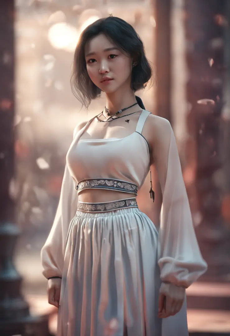 Chinese girl 16 years old girl White skin Chest close-up realistic 8K AR focus on chest sheer skirt 