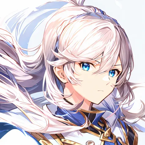 The hair color is consistent with this picture,The drawing style is consistent with this picture,high ponytails,blue color eyes,Wearing black armor,Cool expression,Look to the front