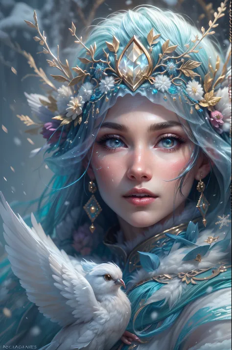 This is a realistic fantasy artwork taking place in a subzero cold winter landscape. Generate a stately, elegant, and graceful (...