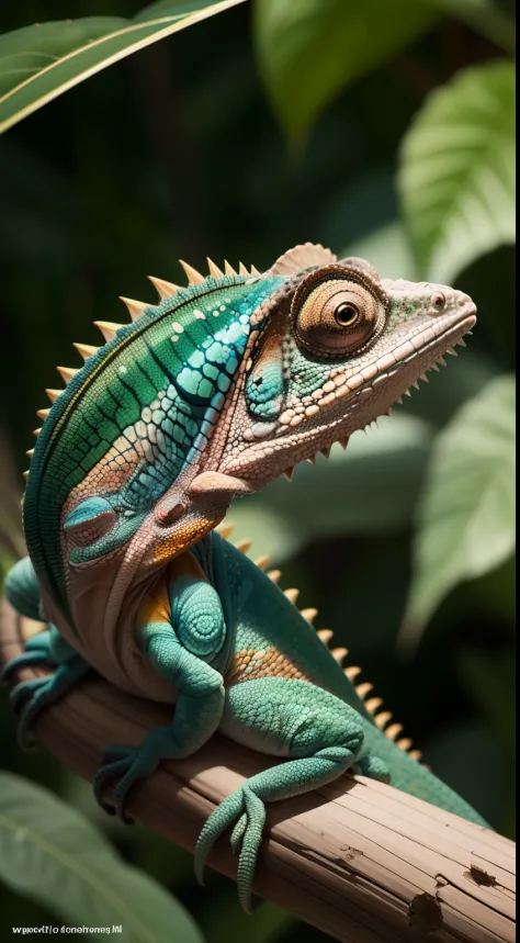 Green Chameleon on Four Legs - Exotic Reptile Image, AI Art Generator