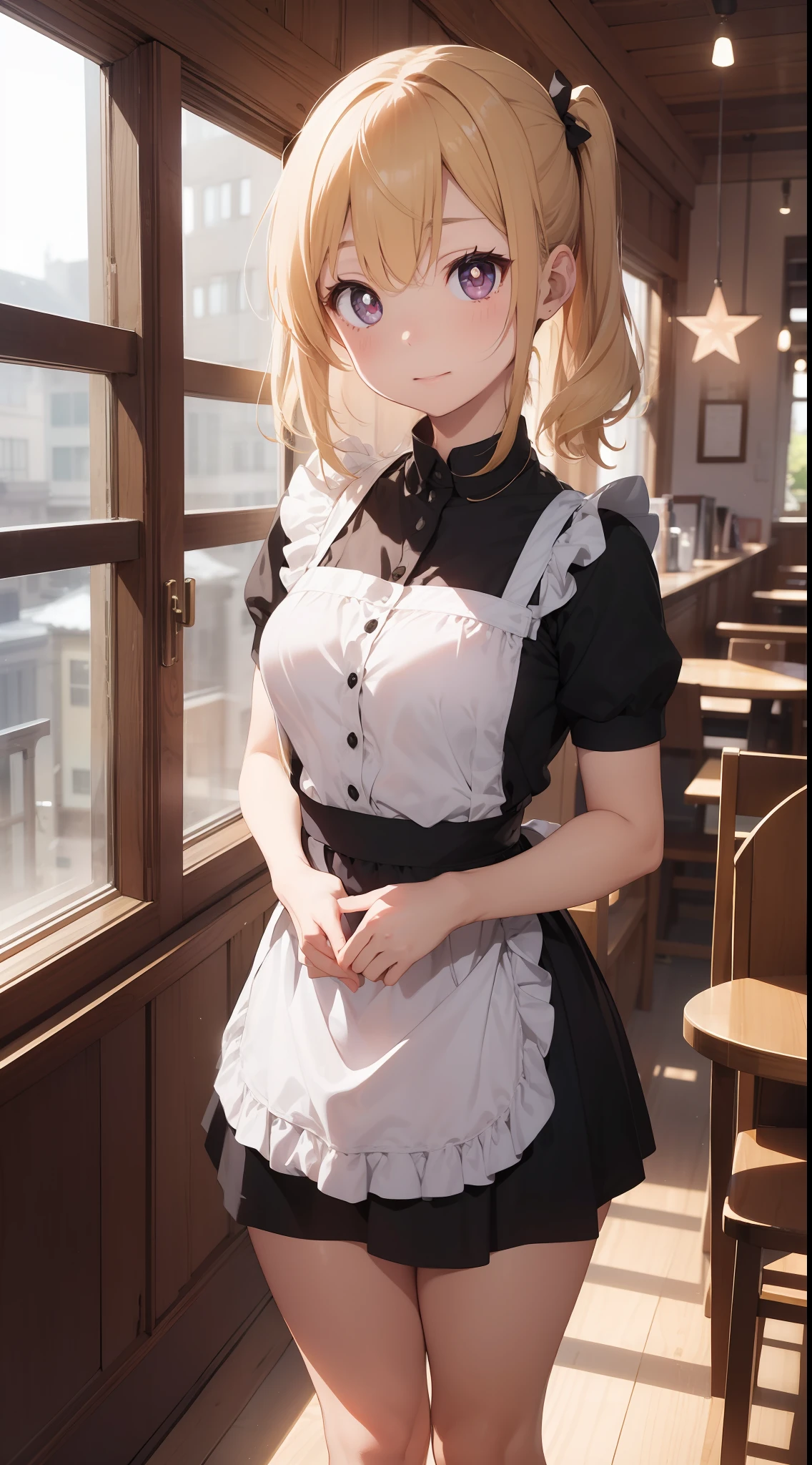 Anime girl in a maid outfit posing in a restaurant SeaArt AI