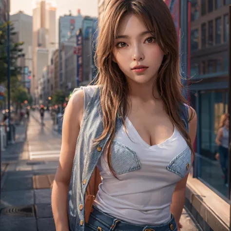 best quality, photorealistic, 8k, high res, 1girl, woman, (skindentation), (portrait:0.6), gorgeous, ((cityscapeebackground:1.6)...