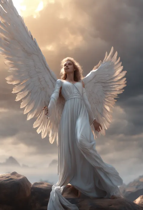 (professional 3d render:1.3) af (Realistic:1.3) The most beautiful artistic photo in the world，Featured angels falling from soft bright skies, ((Angels in heaven descend from heaven in a dynamic pose, Fantastic location, Majestic and cluttered environment)...