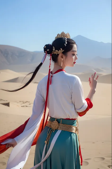 1girl, dunhuang flying apsaras costume, messy long hair, ji jian, dunhuang style, a lot of smoke, superb, elegant colors, (reali...