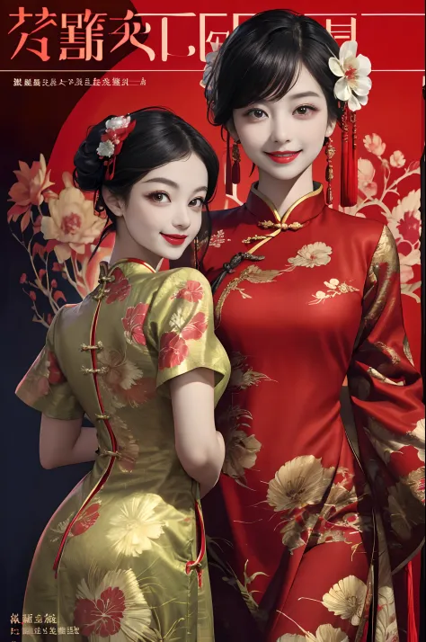 1girll,Upper body,fashi-girl,china dress,Chinese clothes,hair flower,(Masterpiece:1.4),(Best quality:1.4),(Shiny skin),Red lips,...