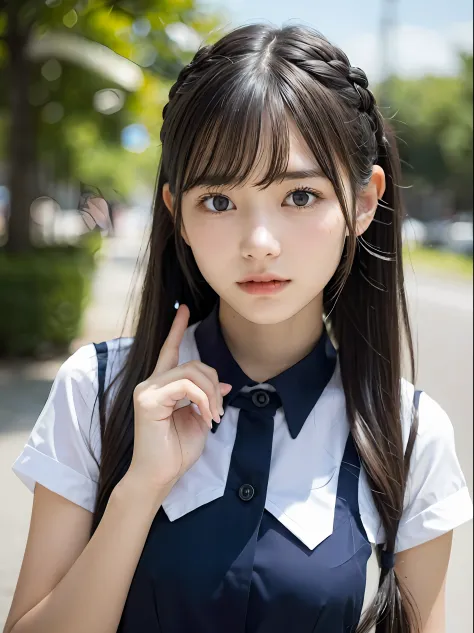 (Close up portrait of twin-tailed hair girl with slender small breasts in summer uniform:1.3)、(without background:1.3)、(tre anatomically correct:1.3)、(complete hands:1.3)、(complete fingers:1.3)、Photorealsitic、Raw photography、masutepiece、top-quality、Hi-Res、...