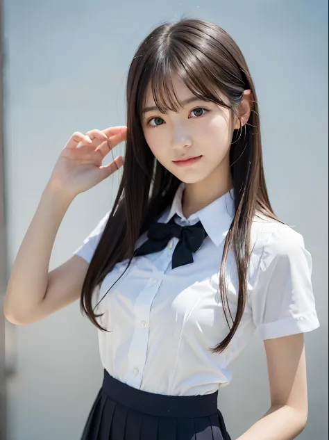 (Close up portrait of twin-tailed hair girl with slender small breasts in summer uniform:1.3)、(without background:1.3)、(tre anatomically correct:1.3)、(complete hands:1.3)、(complete fingers:1.3)、Photorealsitic、Raw photography、masutepiece、top-quality、Hi-Res、...