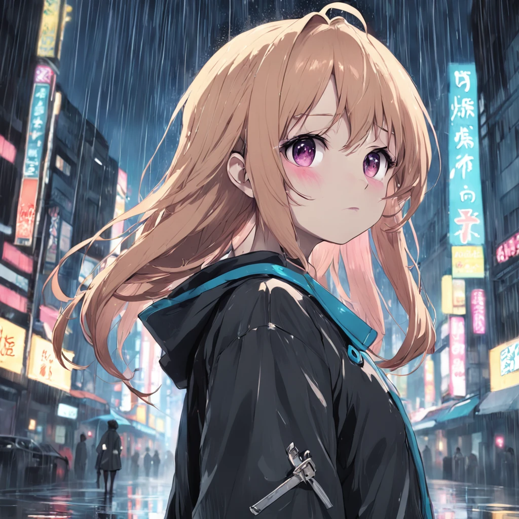 Anime Girl In The Rain, 1girl, Pelo largo negro, Fondo de pantalla de anime 4k, after rain and no girls, Perfil de Anime Girl, Fondo de pantalla de manga 4 k, Anime Wallpaper 4k, Fondos de pantalla de anime 4k, Obras de arte al estilo de Guweiz, Badass Anime 8K, Anime Art Wallpaper 4K, Anime Art Wallpaper 4K, noche lluviosa, Anime Art Wallpaper 8K, Fondo muy detallado del techo de la ciudad, azotea, con vistas a la ciudad, Cara detallada, Antecedentes ocupados complejos detallados, Desordenado, splendid, blanco lechoso, Piel altamente detallada, Detalles realistas de la piel, poros visibles, Enfoque claro, volumetric mist, 8k UHD, DSLR, alta calidad, Film grain, piel clara, Foto realism, lomography, Futuristic dystopian megalopolis, Translucent