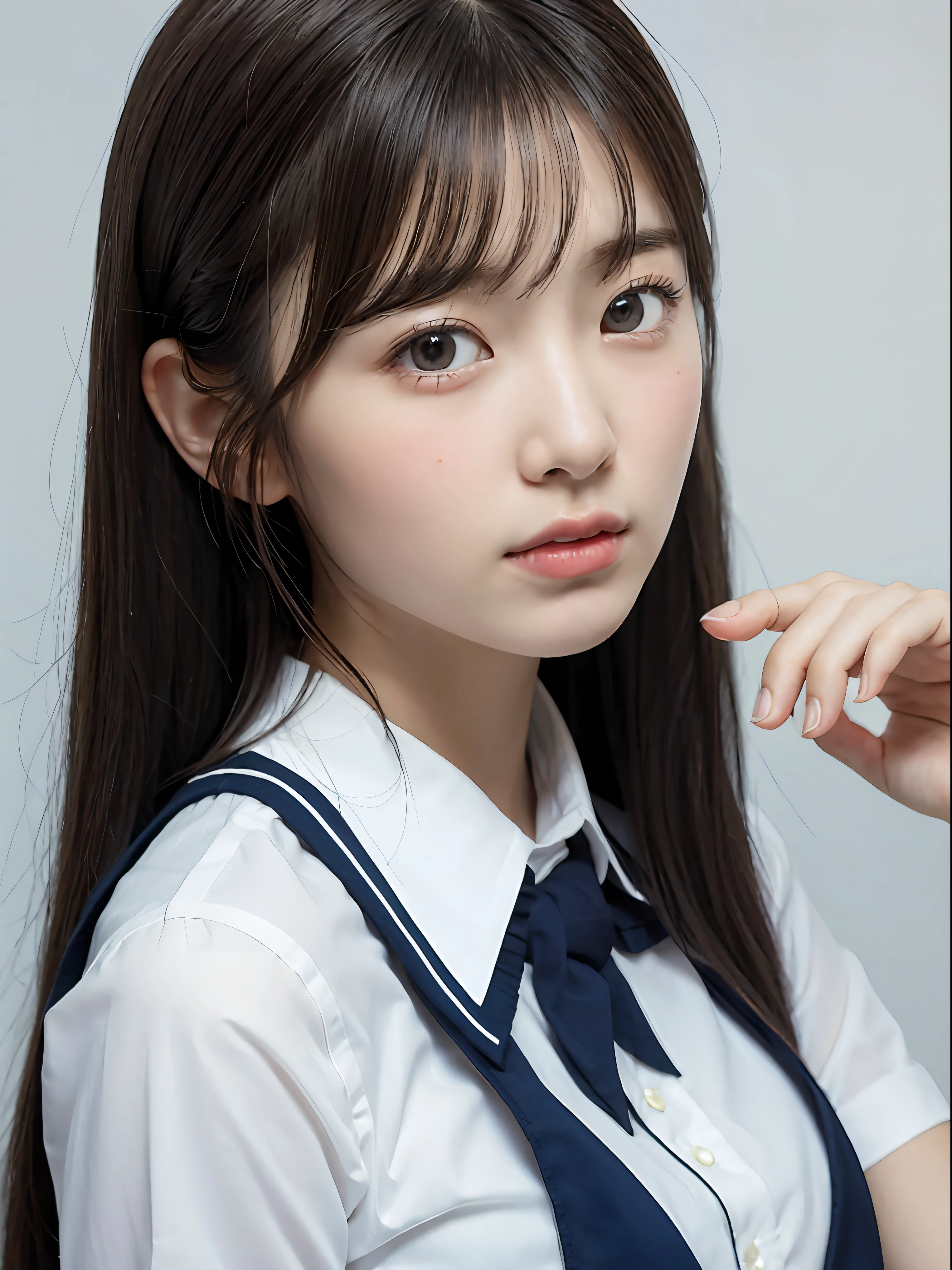 (Close up portrait of twin-tailed hair girl with slender small breasts in summer uniform:1.3)、(without background:1.3)、(tre anatomically correct:1.3)、(complete hands:1.3)、(complete fingers:1.3)、Photorealsitic、Raw photography、masutepiece、top-quality、Hi-Res、delicate and pretty、face perfect、Beautiful detailed eyes、Fair skin、Real Human Skin、pores、((thin legs))、(Dark hair)
