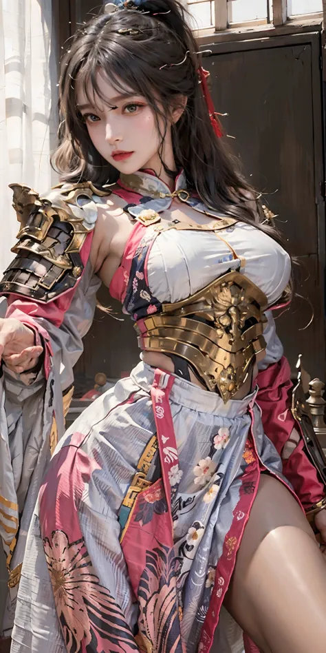 photorealistic, high resolution, soft light,1women, solo, hips up, shining skin, (detailed face), Chinese armor