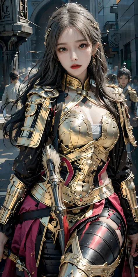 photorealistic, high resolution, soft light,1women, solo, hips up, shining skin, (detailed face), Chinese armor