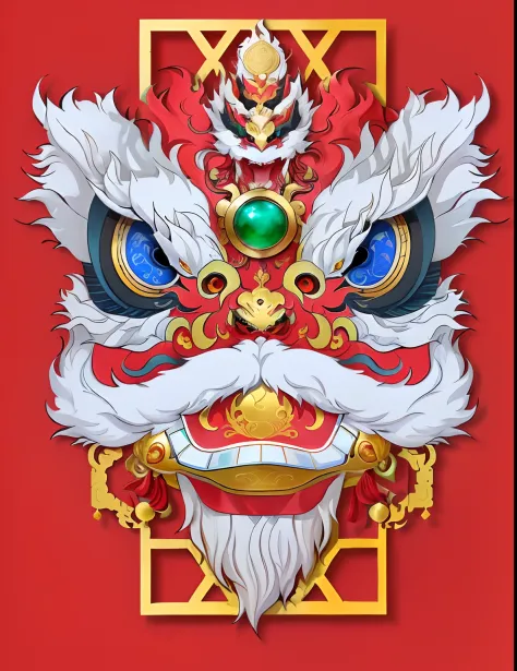 Cartoon drawing of a Chinese dragon with a gold frame, Chinese Dragon, drak, Dragon face, Oriental face, inspired by Gao Kegong, high detailed official artwork, Chinese style, barong family, chinese dragon concept art, tengu mask, inspired by Gong Xian, in...