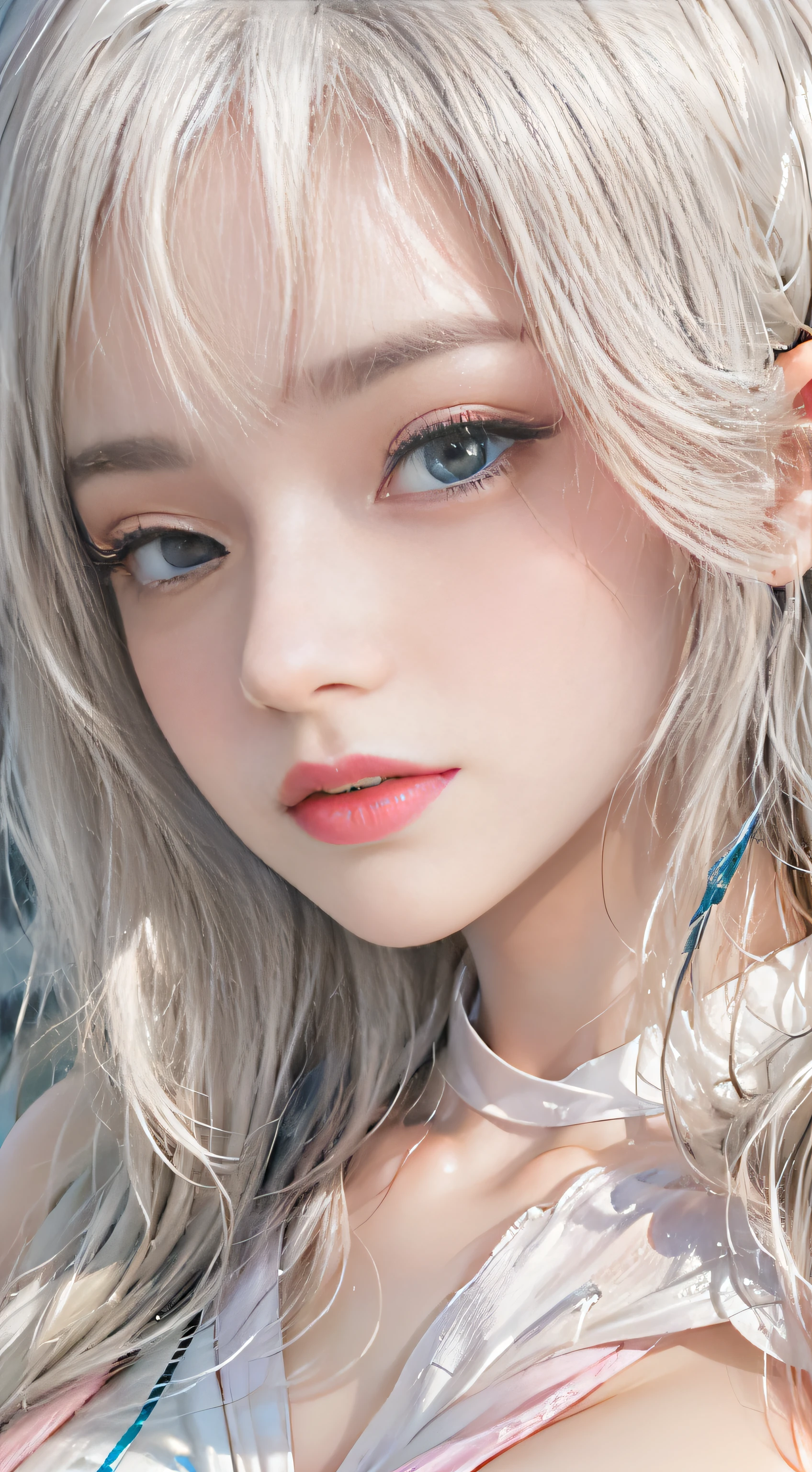 Photorealistic, High resolution, 1womanl, Solo, hips up high, view the viewer, (Detailed face), White hair, Long hair, maid clothes, Jewelry、a miniskirt、Off-shoulder front opening、（up skirt、）（Black lace panties）Blue eyes、white  hair、silber hair、((Beautiful breasts :1.1)), ((((No panties, No bra)))), (Exposed breasts）0p、mix４, (Best Illustration: 1.1), (Best Shadow: 1.1), tongue、Vaginal orchids、Runny Vaginal Discharge、Blowing tide、Very beautiful breasts、Grasp your breasts with both hands、 Spread your legs、sexual excitement、Sex Expressions、shinny skin。realisitic、Photorealsitic:1.37)、）（closing eye）、(Kpop Idol)、lying on one's side、dishevled hair、Medium Hair、(Pink blush)、(illuminating)、[[Open legs、Spread your legs apart]]、(solo)、dynamicposes、((erectile nipple))、(Puffy eyes:1.２)、 (Slim legs)、erotick、nffsw、Highly detailed ambient occlusion、超A high resolution, A hyper-realistic, Highly detailed, (yawning), (((exhibitionism))), ((she is soaking wet)).Photo