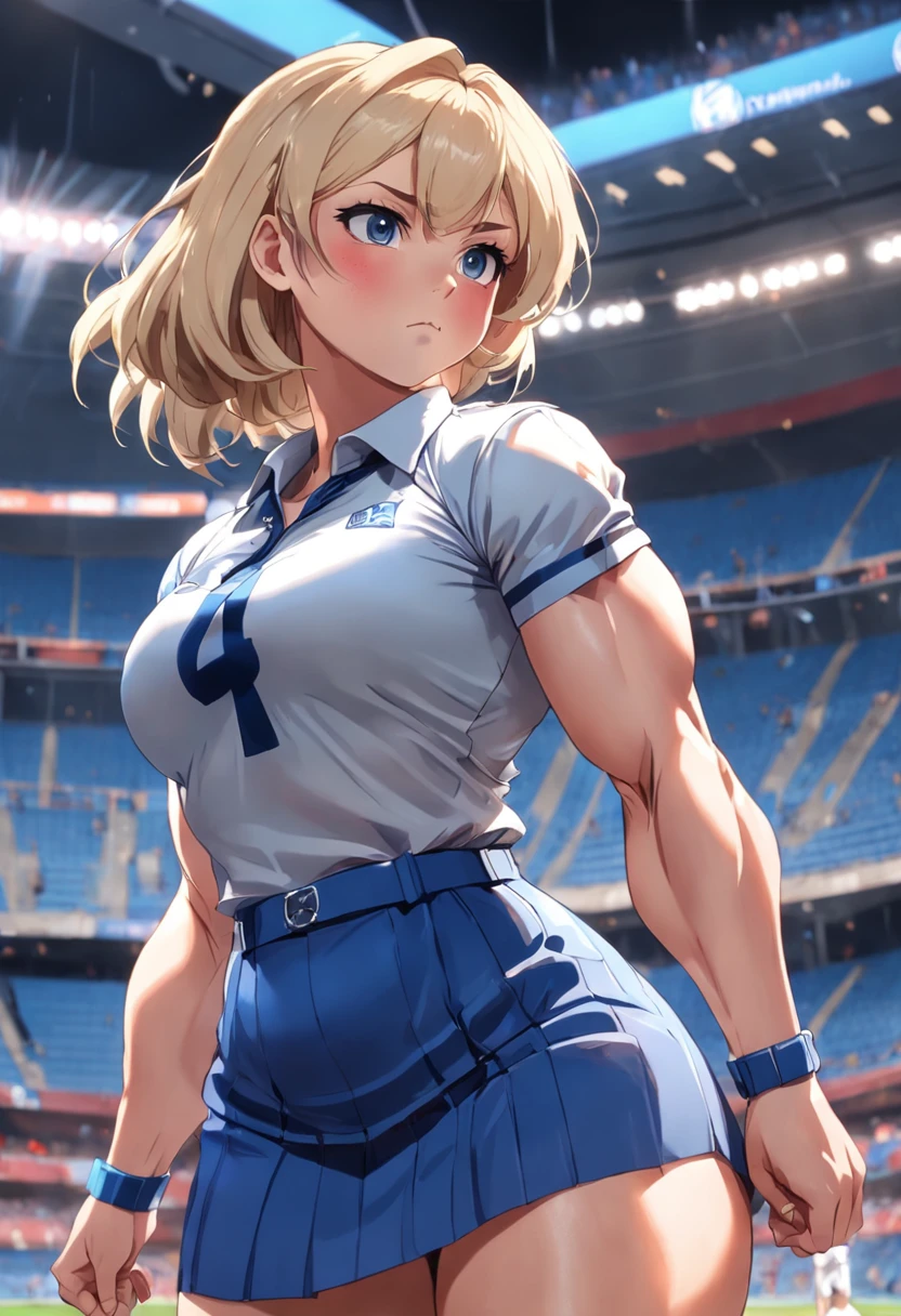 A woman in a uniform is standing in a stadium - SeaArt AI