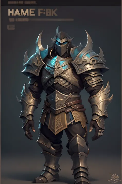 Game character standing drawing design，Disney animation，style of disney animation，an heavyknight，Quaint and heavy armor，Fur shoulders，Stout limbs，Muscle explosions，Equipped with huge riding guns，Different layers overlay，Different angles，（Left view full bod...