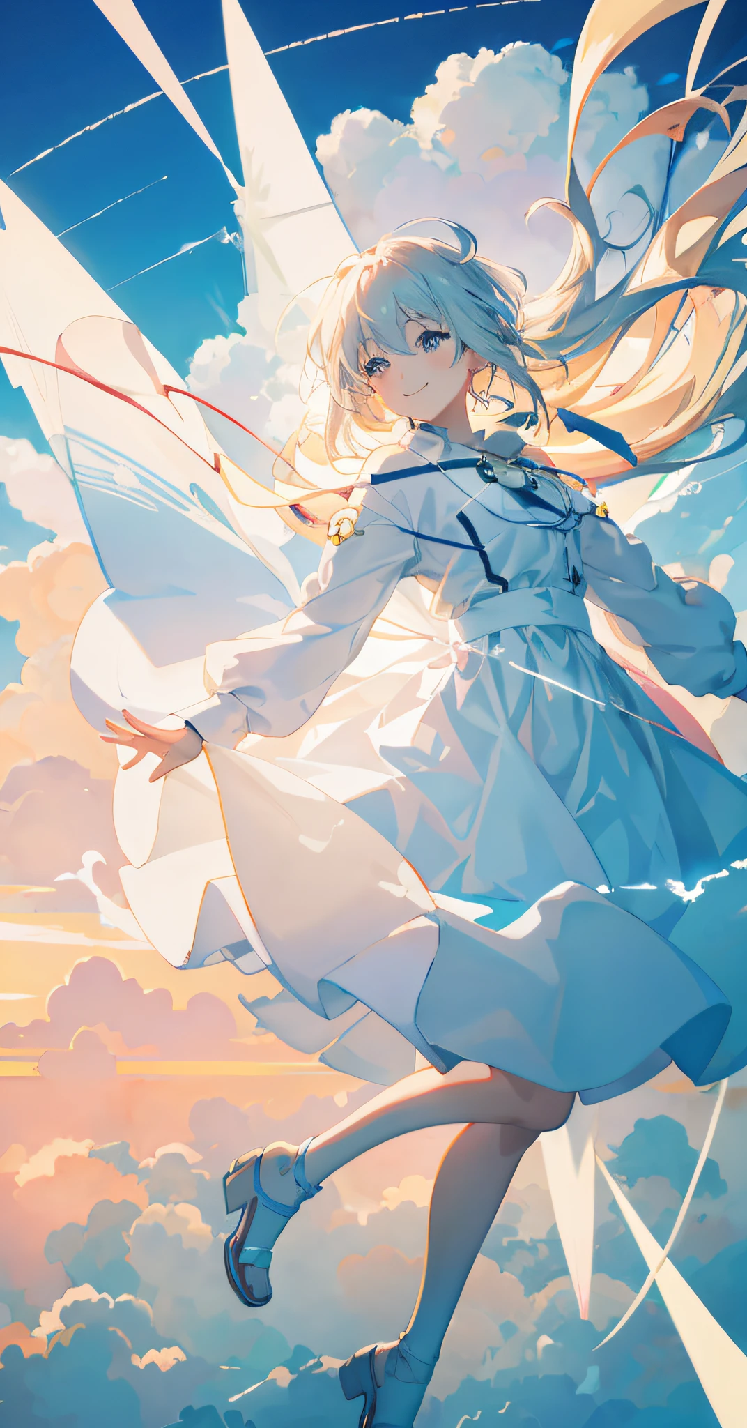 Anime girl flying in the sky with a kite - SeaArt AI