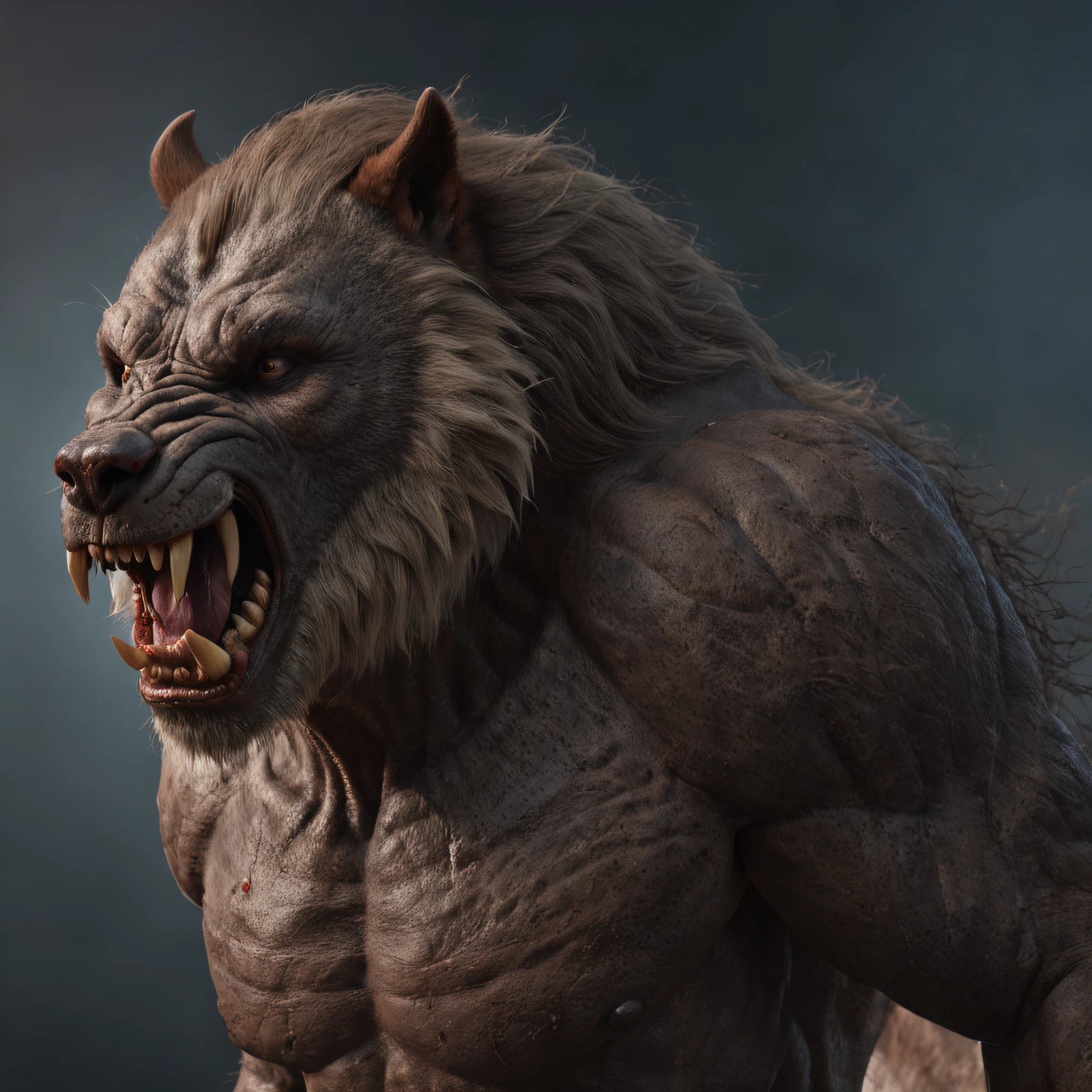 A close up of a werewolf with his mouth open and teeth wide open - SeaArt AI