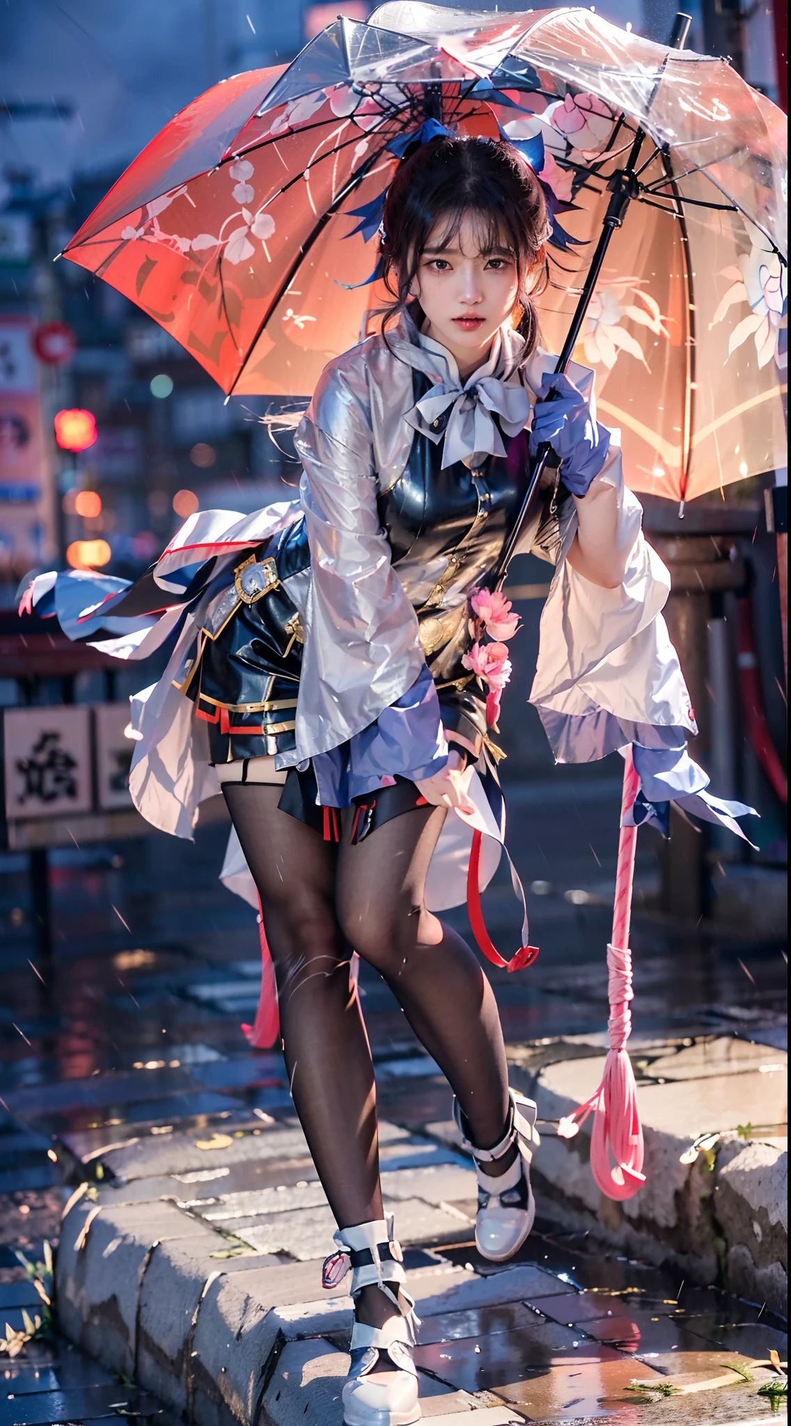 Anime character with umbrella in the rain on city street, Keqing from Genshin Impact, Ayaka Genshin impact, ayaka game genshin impact, zhongli from genshin impact, Gorgeous Role Play, Guviz, Genshin, From Arknights, Ross Tran 8 K, WLOP and Sakimichan, by Yang J, 2b