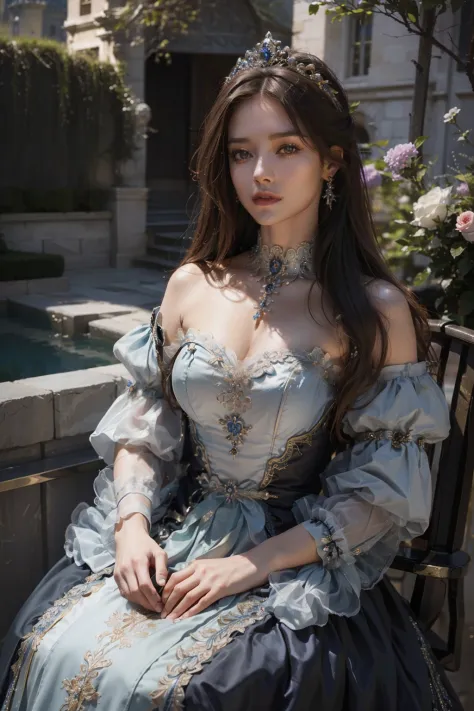 ((top-quality、​masterpiece、photographrealistic:1.4、8K))、Beautuful Women、delicate and beautiful face、（Princess rides in carriage、Generate a look heading to the heart of the kingdom。Her dress is in beautiful colors、The carriage is ornately decorated。A magnif...