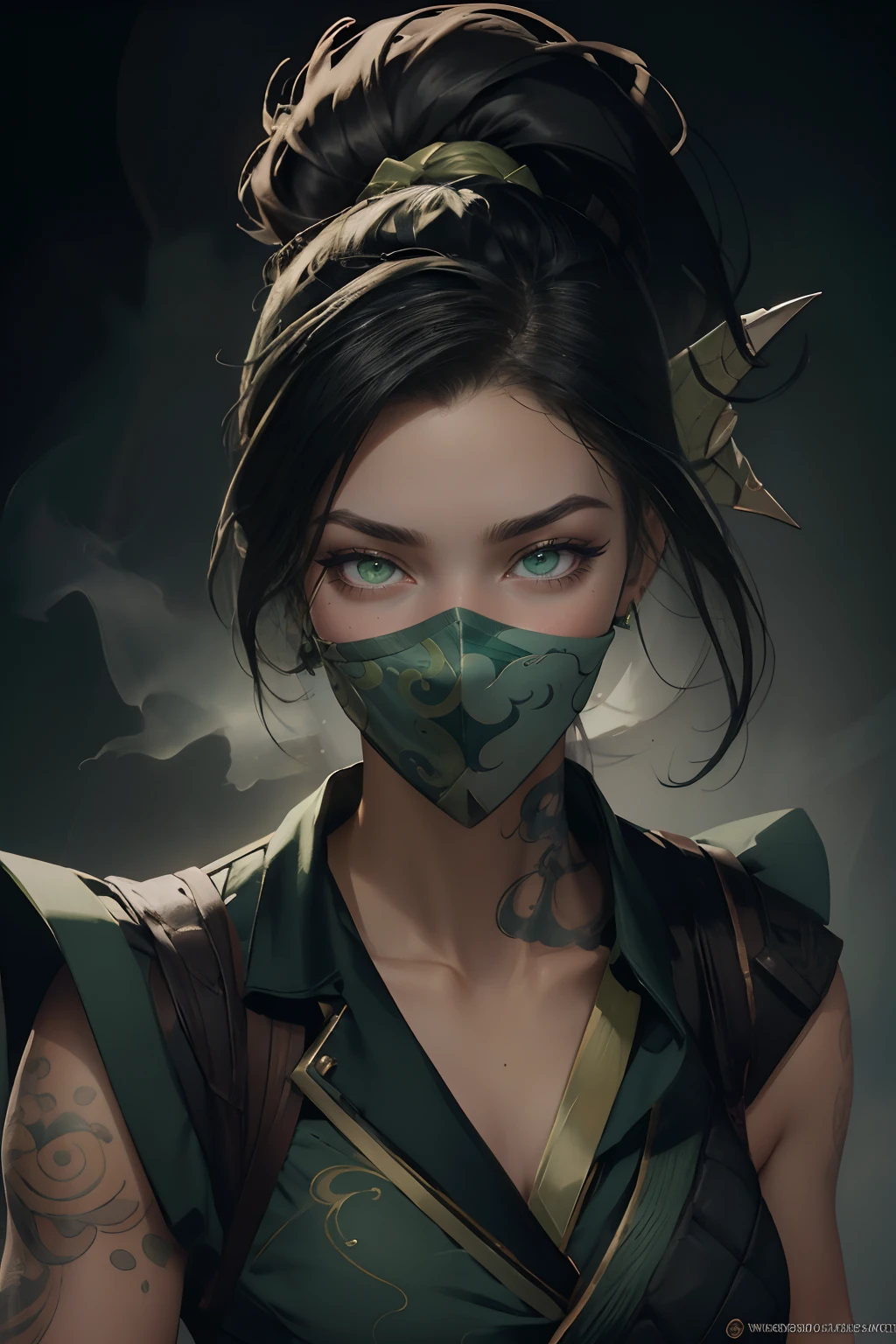 visages parfaits, visage défini, visage d&#39;Akali, yeux verts