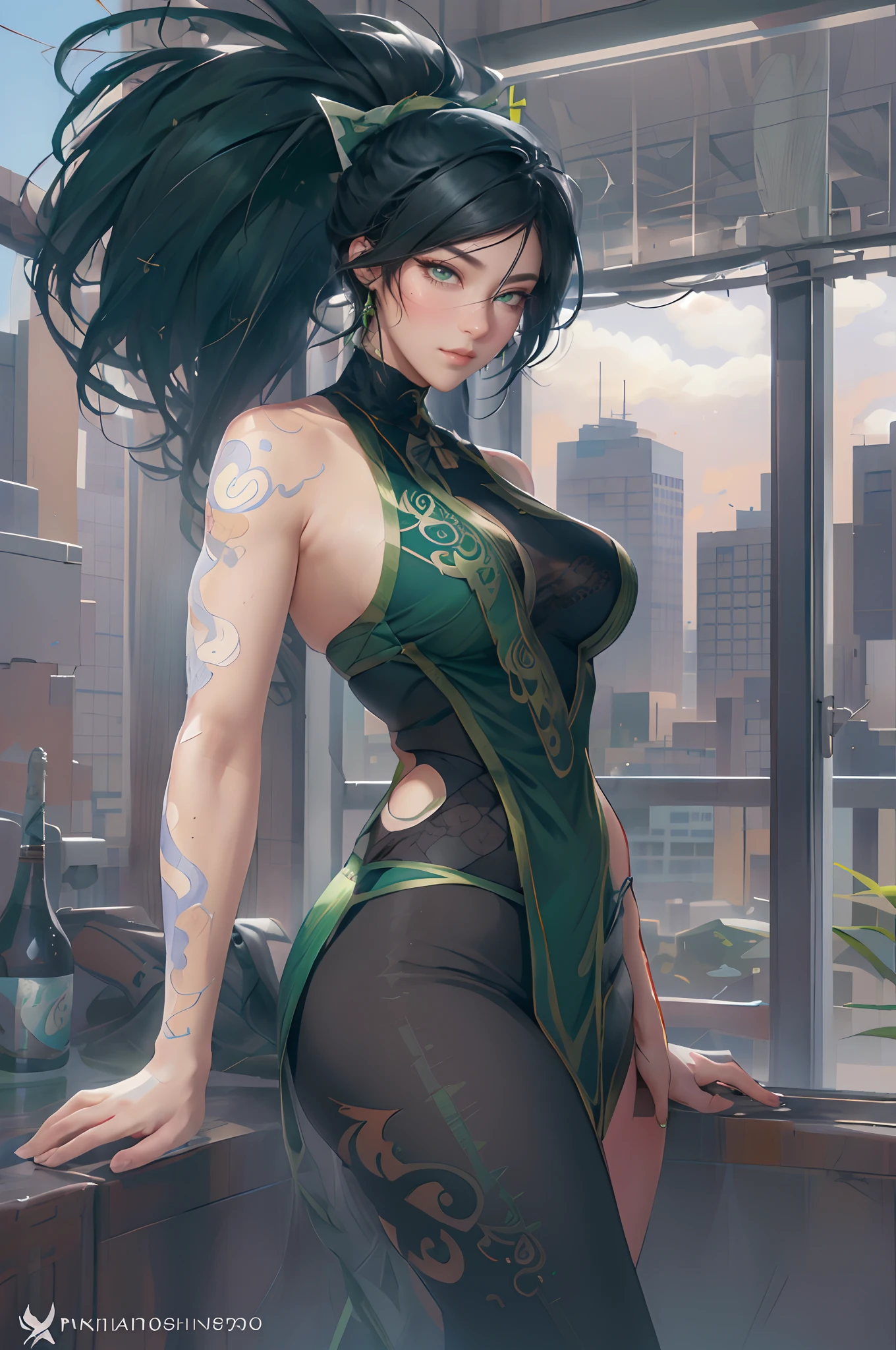 rostros perfecto, rostro definido, rostro akali, ojos verdes, mirando a la camara, maximos detalles, efectos perfectos, piel hermosa, luz perfecta.