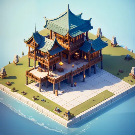 Pixel game scenes，Isometric architecture，China sub-palaces，OC renderer，super-fine，Detailed portrayal，Accurate，8K，