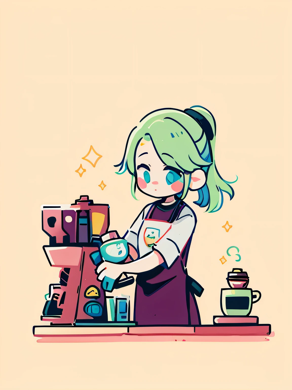 A menina dos desenhos animados Barry serve café em um café, garota misteriosa da cafeteria, culinária, garota lofi, Cafeteria, cafeteria, Fanart de alta qualidade, Tatsumaki, Derramando, ( garçonete ) Garota, 🪔 🎨;🌞🌄, Thanos como um barista da Starbucks, loputyn e matcha, fanart oficial, Lindo estilo de arte, autor：Mestre de chinês Han