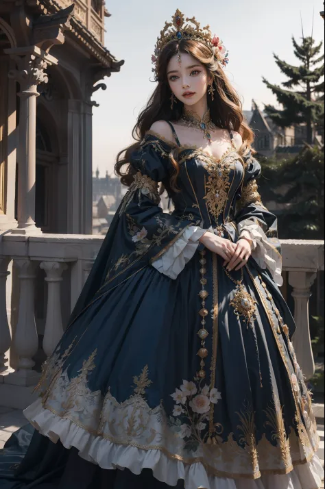 ((top-quality、​masterpiece、photographrealistic:1.4、8K))、1 beautiful detailed girl、extremely detailed eye and face、beatiful detailed eyes、（Complex luxury red dress in medieval European style、Luxurious dress hat in medieval European style）、Luxury accessories...