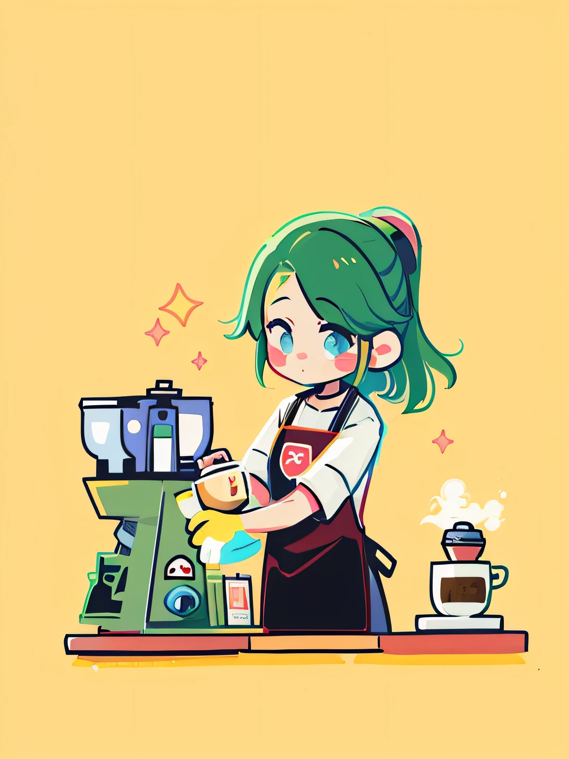 La fille de dessin animé Barry sert du café dans un café, mystérieuse fille de café, cuisson, lofi-fille, Café, café, Fanart de haute qualité, Tatsumaki, verser, ( serveuse ) fille, 🪔 🎨;🌞🌄, Thanos en tant que barista Starbucks, lopoutyn et matcha, fanart officiel, joli style artistique, auteur：Maître du chinois Han