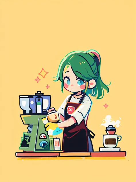 Cartoon girl Barry serves coffee at a coffee shop, mysterious coffee shop girl, Cooking, lofi-girl, Cafe, cafe shop, High-qualit...