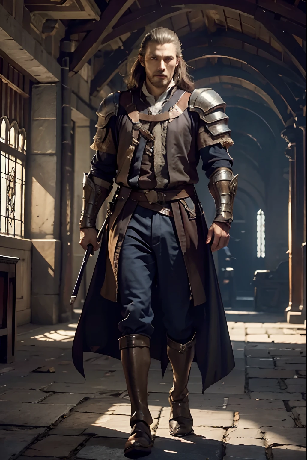 Castlevania Herr der Schatten kahl gutaussehend muskulös Ganzkörper-Outfit Rüstung hyperrealistisches super detailliertes Gesicht