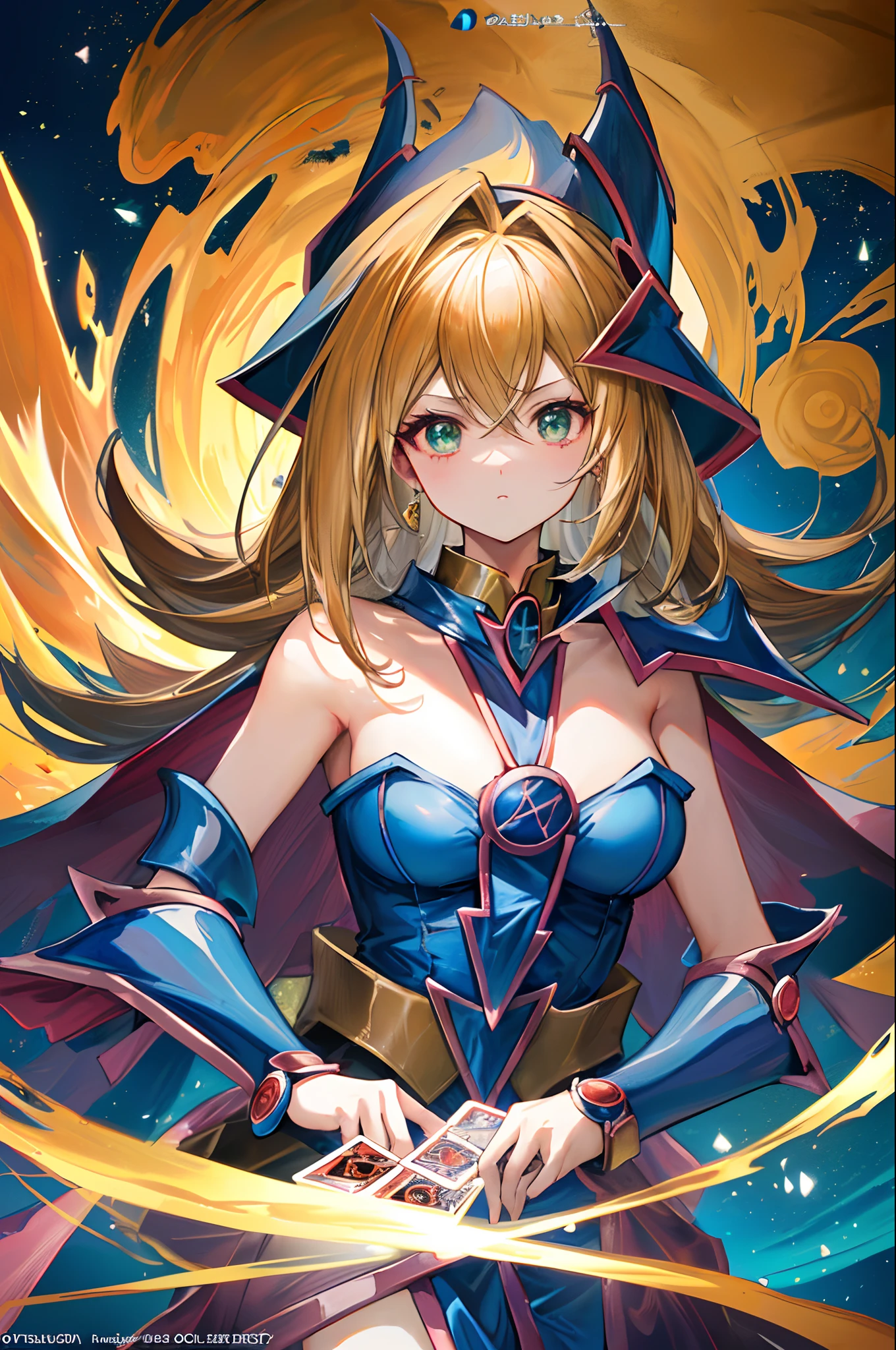 A dark magician girl floating cutely, magical aura, fantasy background, glowing rune, ( a Yu-Gi-Oh card underneath her), giving a vibe that she was summoned,epic composition, (complex details), (complex design, ultra-details :1.2), Art Station, (Masterpiece, Best Quality), Ultra HD, 32k ,octane render, bioluminescent,8K resolution concept art, realism,by Mappa studios,masterpiece,best quality,official art,illustration,ligne claire,(cool_color),perfect composition,absurdres, fantasy, diagram