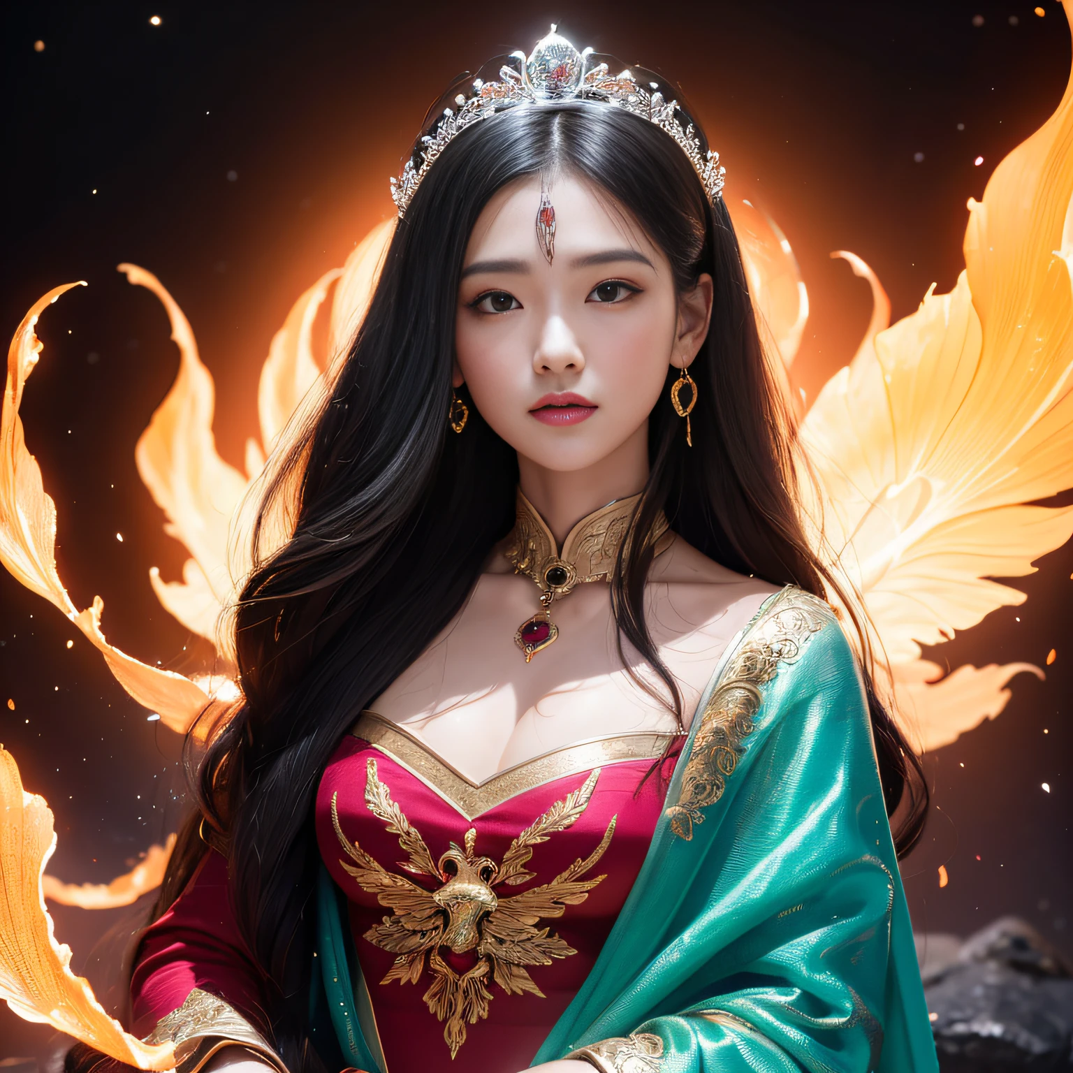 Outer Space 32K（tmasterpiece，k hd，hyper HD，32K），Long flowing black hair，ponds ，Mantis protector （realisticlying：1.4），Red robe with a flame pattern，Purple-pink tiara，Petals flutter，The background is pure，Hold your head high，Be proud，The nostrils look at people， A high resolution， the detail， RAW photogr， Sharp Re， Nikon D850 Film Stock Photo by Jefferies Lee 4 Kodak Portra 400 Camera F1.6 shots, Rich colors, ultra-realistic vivid textures, Dramatic lighting, Unreal Engine Art Station Trend, cinestir 800，Hold your head high，Be proud，The nostrils look at people