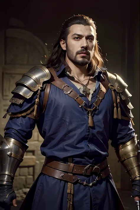Castlevania Lord of the shadows bald handsome muscular full moroccan Armor warrior leather hyper realistic super detailed Dynamic pose Very detailed face