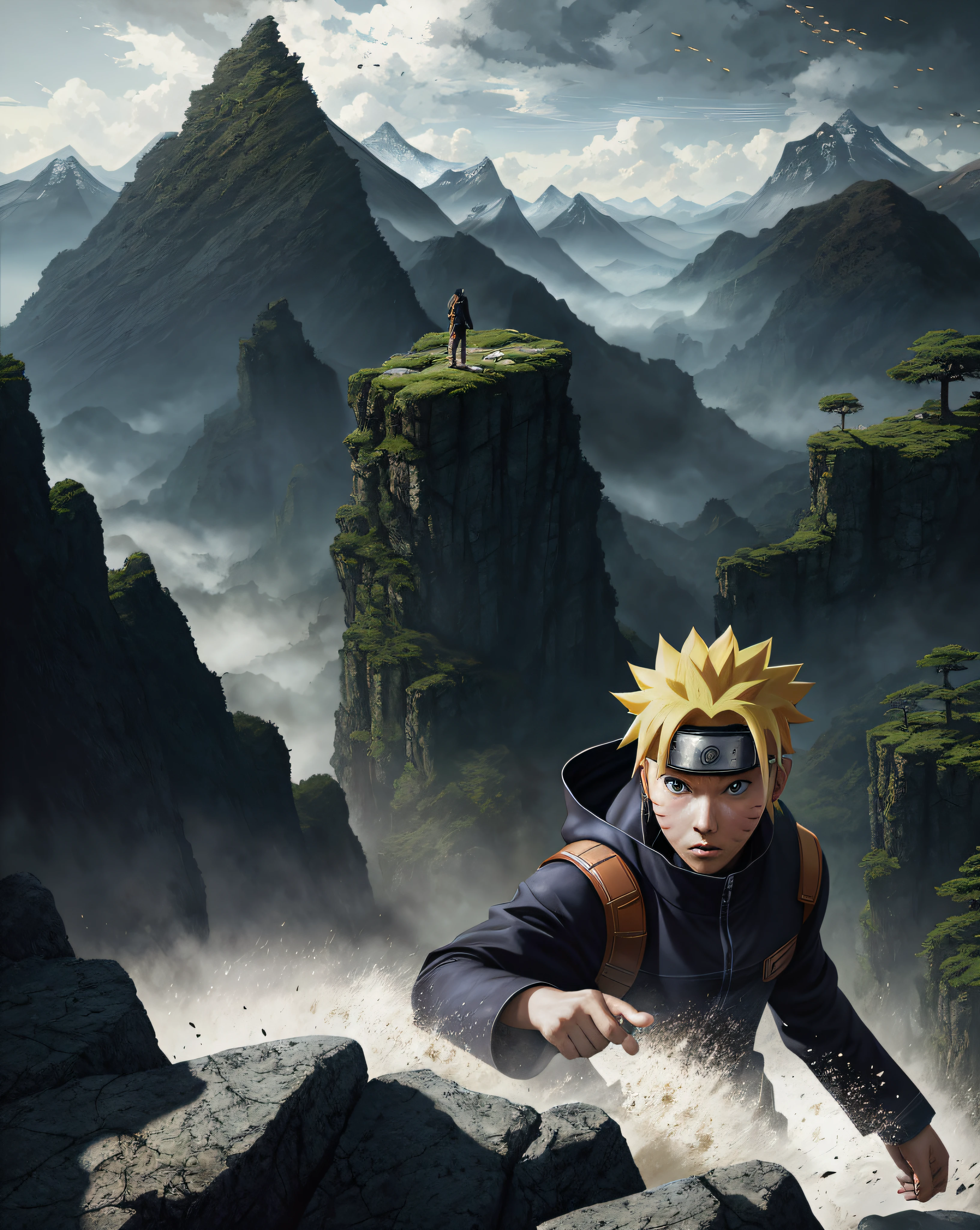 naruto: The Broken Bond，VHS effect，（poster for：1.6），poster on wall，nostalgia，filmposter，Western movie（skin textures），intricately details，finely detailled，Hyper-detailing，Ray traching，sub surface scattering，diffused soft lighting，shallowdepthoffield，author：（Oliver Waite） CGSociety trends，complex，high detal，Sharp focus，dramatics，The art of realist painting by Greg Rutkowski