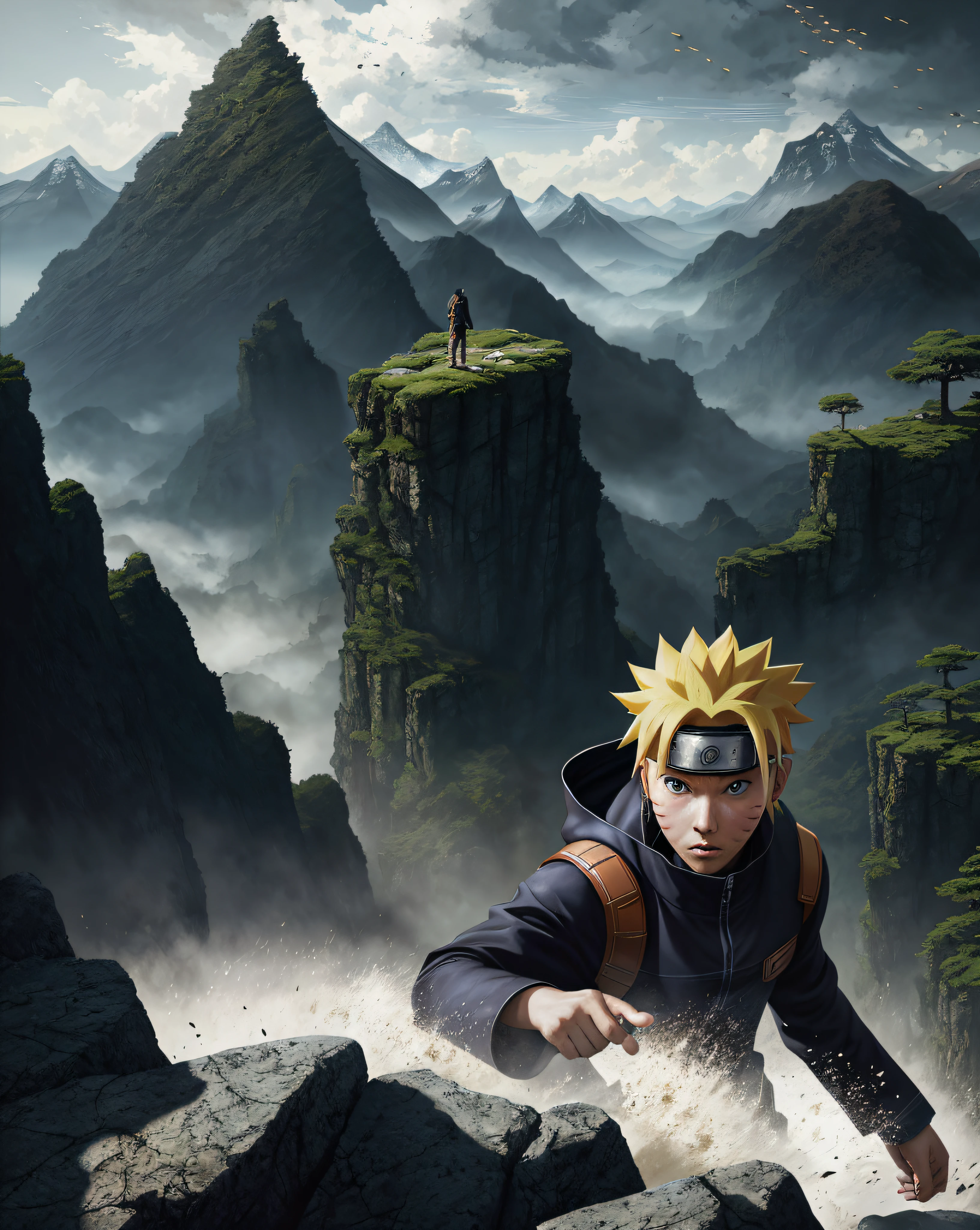 Naruto: The Broken Bond，VHS effect，（poster for：1.6），poster on wall，Nostalgia，filmposter，Western film（skin textures），intricately details，finely detailled，Hyper-detailing，Ray traching，sub surface scattering，diffused soft lighting，shallowdepthoffield，author：（Oliver Waite） CGSociety trends，复杂，high detal，Sharp focus，dramatics，The art of realist painting by Greg Rutkowski