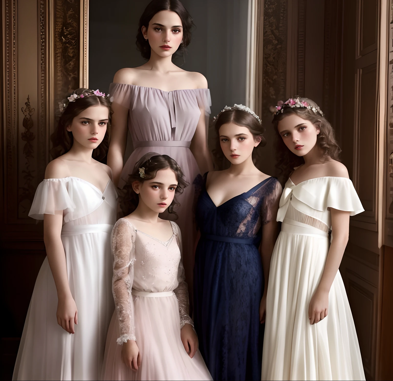 a close up of a group of junge Mädchen in dresses, viele Merlot, redaktionelles Bild, schöne Mädchen, junge Mädchen, Redaktionelles Foto, Haute Couture Modeshooting, dunkel launisch, Anzeige, von Emma Andijewska, refined Redaktionelles Fotograph, Redaktionelles Fotograph, by Josef Dande, Inspiration, by Zofia Stryjenska, Hammerkopf, Hochwertiges Bild