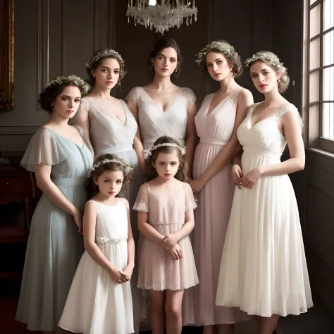 bridesmaid dresses for a wedding party, retro and ethereal, soft ethereal lighting, very ethereal, incredibly ethereal, ethereal...