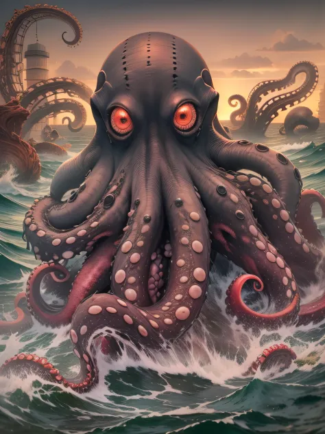 Nuclear contamination in Japan，Changes in marine life，Oddly shaped marine animals，The terrifying underwater world，the sea，Seawater pollution，Toxic liquid，Mutated octopus，Mutant octopus，Large mouth of blood，A huge and ugly scary octopus，The demons，a dark an...