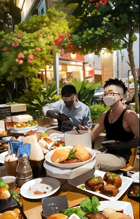 several people sitting at a table with food and drinks, people outside eating meals, nostalgic feeling, photo taken in 2 0 2 0, in the evening, late evening, taken in the early 2020s, taken in 2 0 2 0, evening time, eating outside, taken in 2022, bao phan,...