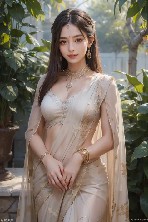((top-quality、​masterpiece、photographrealistic:1.4、8K))、Beautuful Women、full bodyesbian、sixteen years old、delicate and beautiful face、Lady of India's Great Noble Lady、（Women of Southeast Asia）、（Luxury saris and headdress in Indian style）、Luxury accessories...