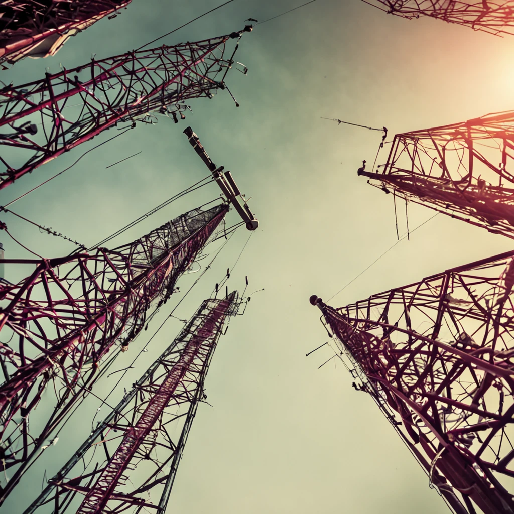 a close up of a cell phone tower with multiple cell phones ...